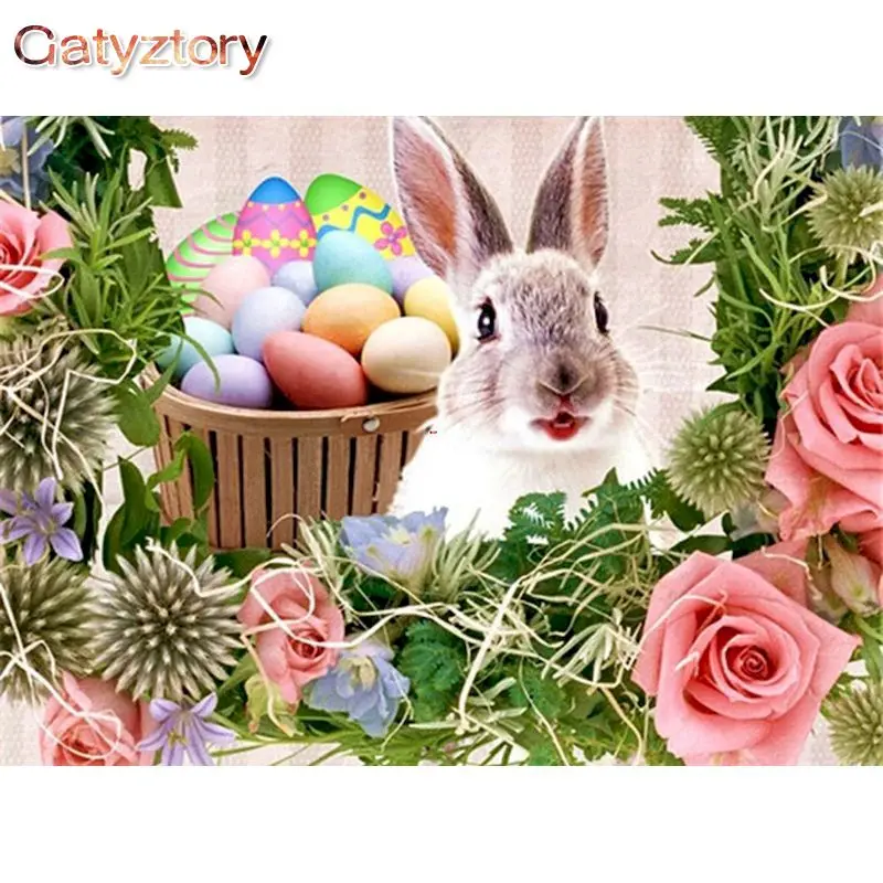 

GATYZTORY 60x75cm Painting By Numbers Animals Handpainted Adults Crafts Flower Rabbit DIY Coloring by numbers Artwork Home Decor