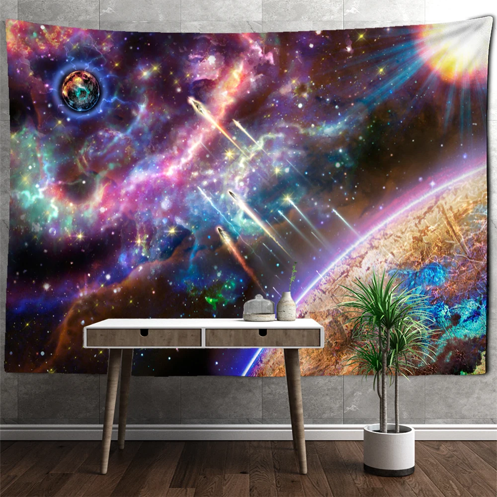 

Starry Sky Planet Tapestry Wall Hanging Psychedelic Hippie Mysterious Universe Tapiz Background Cloth Home Decor