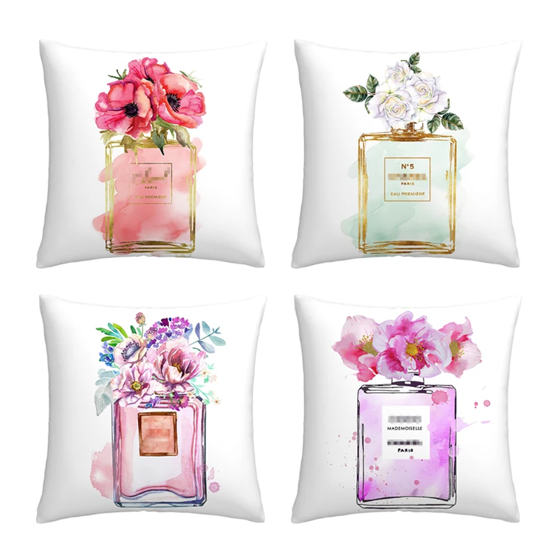 

European Style Colorful Pillowcase Popular Perfume Bottle Pillow Case Sofa Cushion Cover Pillow Outdoor Cushion Cover 45x45cm