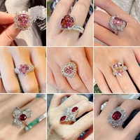 newest cubic zirconia ring for women luxury fashion jewelry pink red crystal wedding ring aesthetic accessories anniversary gift