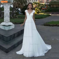 sexy white v neck wedding dresses 2022 a line vestido de noiva princesa lace appliqued bride dress high quality robe de mariage