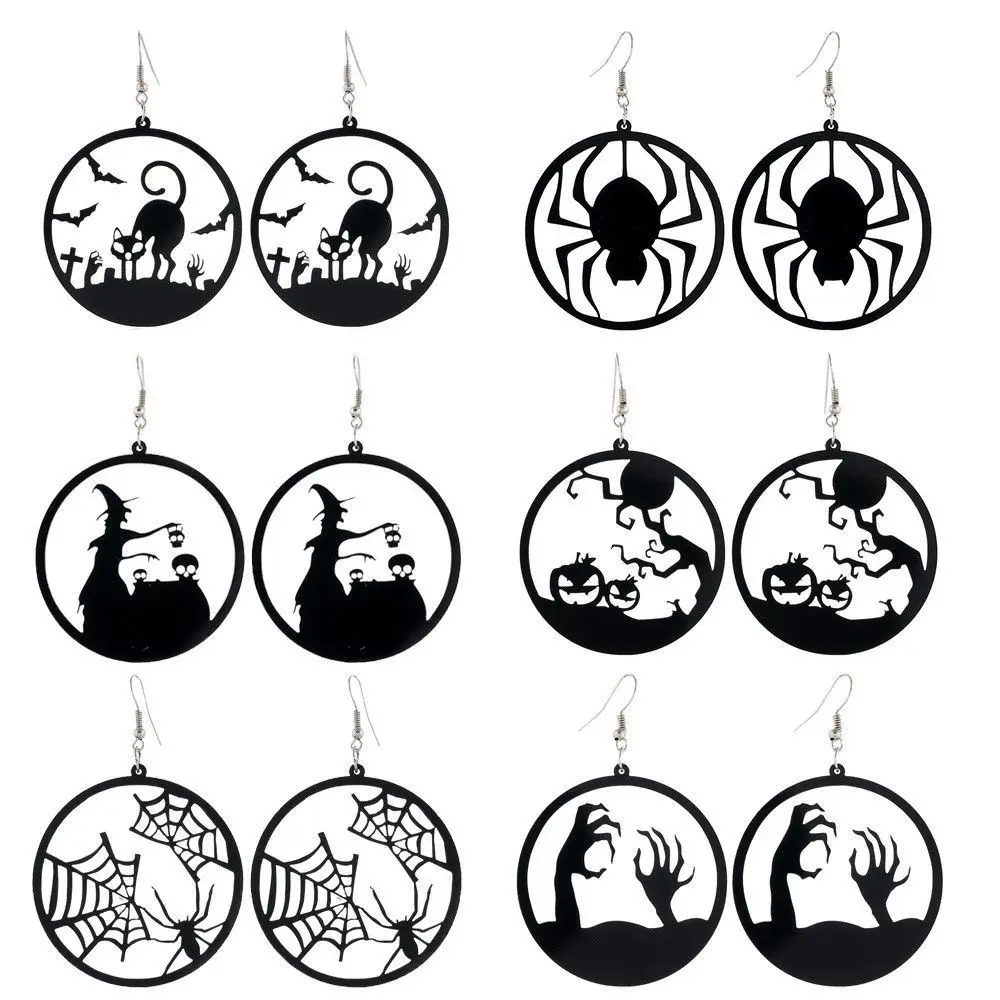

3 Pairs Black Halloween Drop Earrings Pumpkin Acrylic Hallowmas Costume Cosplay Fashion Jewelry Round Spide Web Earring Party