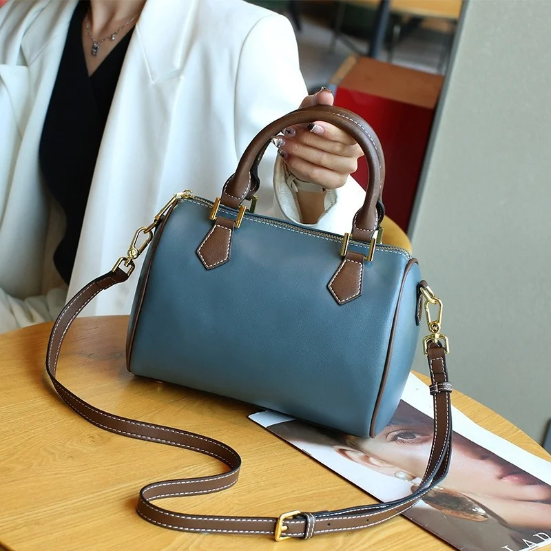 

Брендовая Роскошная Высококачественная натуральная кожа 2023 Новинка на одно плечо модная темпераментная Бостонская подушка из воловьей ко...