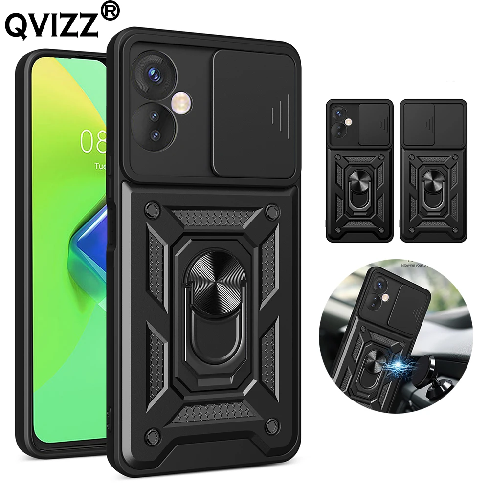 

Slide Camera Case for Tecno Spark 9 8 Pro 8C 6 GO 2022 Luxury Car Magnetic Ring Holder Phone Cover Spark9Pro Spark8pro Spark6go