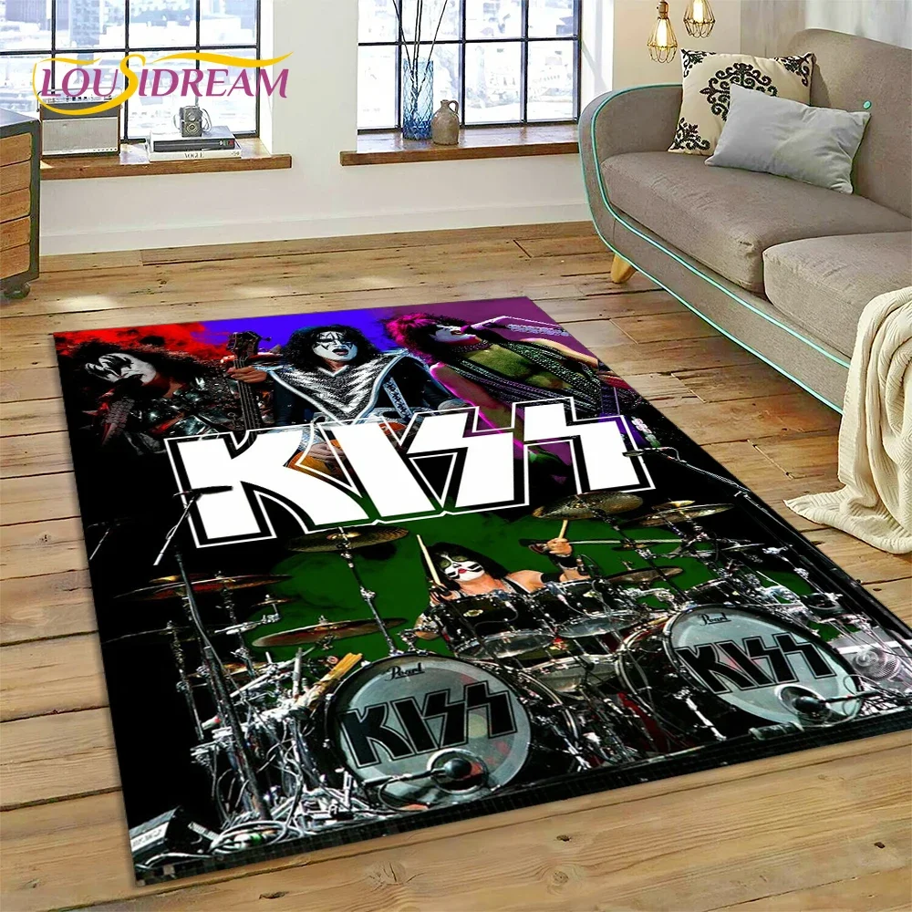 Фото 3D коврик Kiss Rock с тяжелым металлическим ремешком, ковер для спальни, гостиной, домашнего декора дивана, детская игра, большой Декоративный Напольный коврик, подарок №1