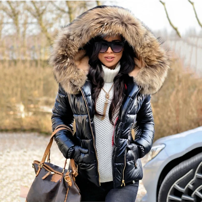 Winter Coat Women Solid Short Down Jacket Thick Warm Oversized Outerwear Faux Fur Hoodie Parkas Women Clothes Black Jacket 2023
