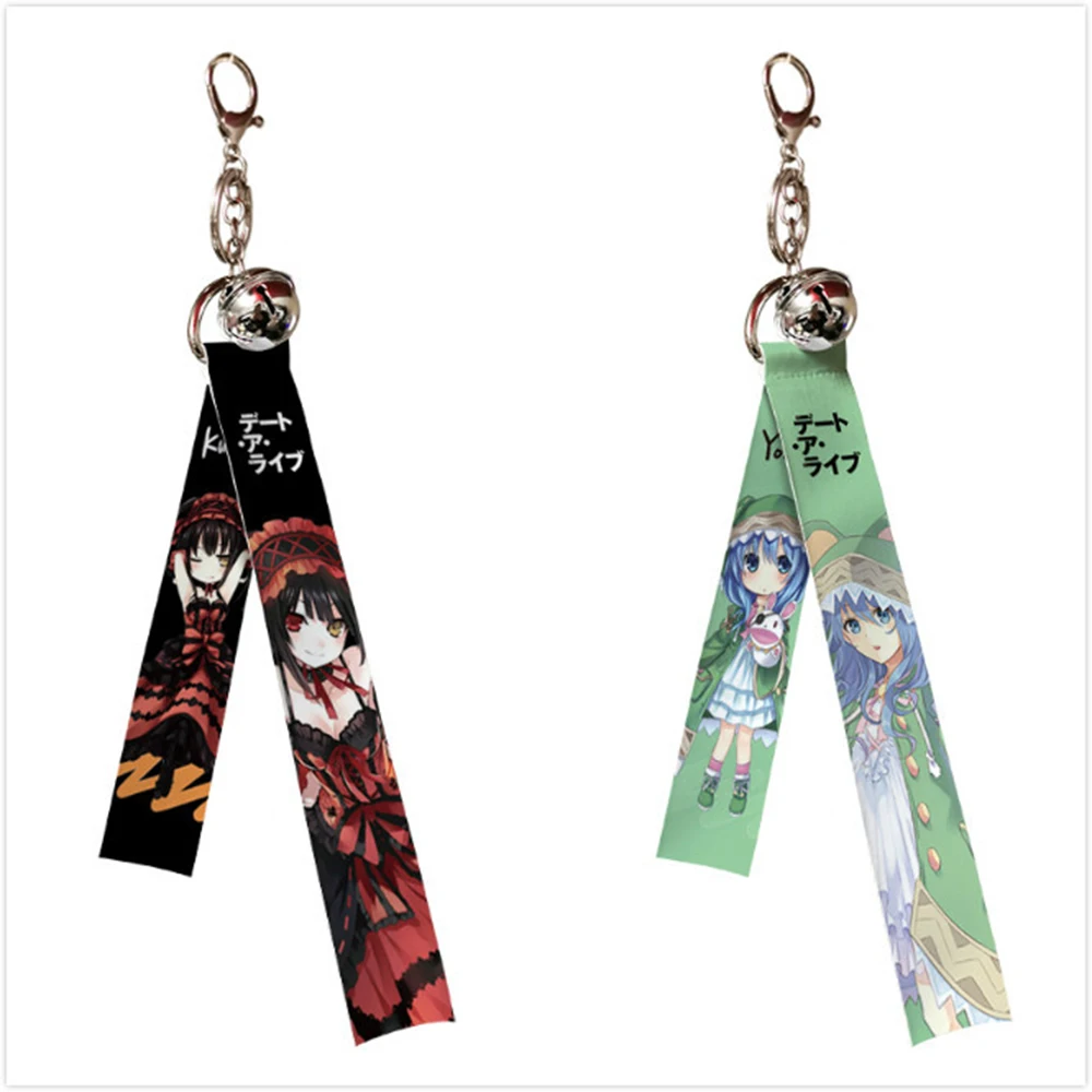 

Date A Live Yoshino Kurumi Tokisaki Streamer With Bells Anime Theme Keychain 2 Side Print Hanging Ornament Bag Decoration Gift