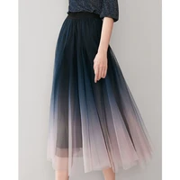 2022 summer new mesh gauze mid length over the knee umbrella skirt covers the crotch to show thin a line skirt gradient skirt