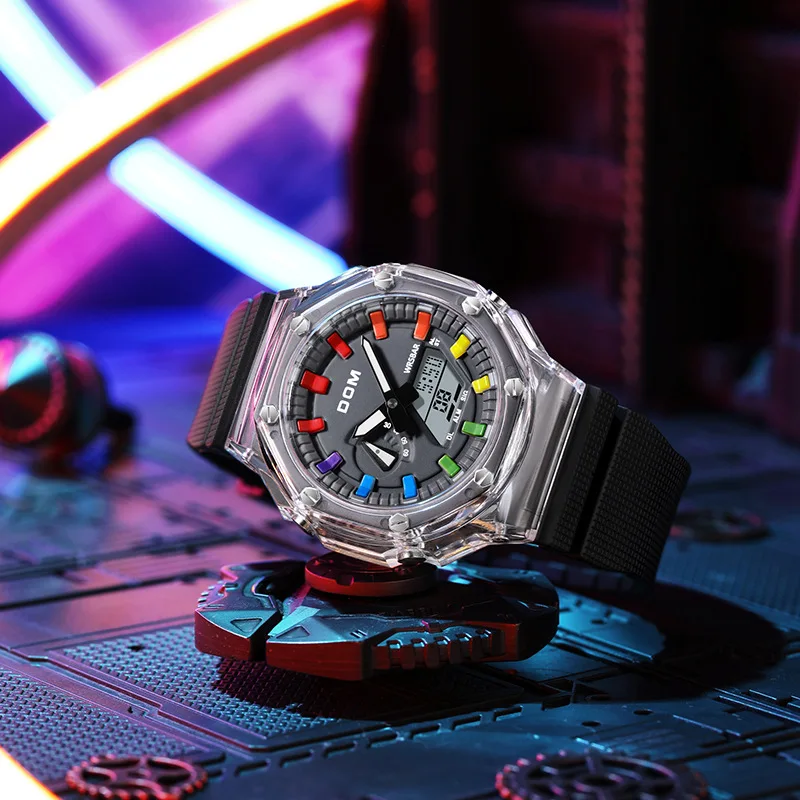 Watch Men's Trendy Multi-Function Synchronous Movement Quartz Dual Display Alarm Clock Lighting Luminous Support One