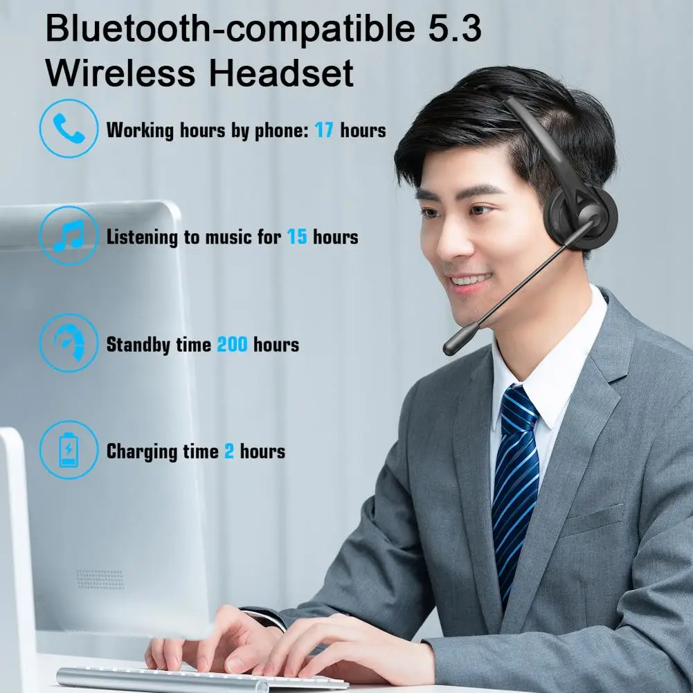 

Useful Headset Long Battery Life Wireless Earphone HiFi Sound Bluetooth-compatible 5.3 Wireless Headset Music Listening