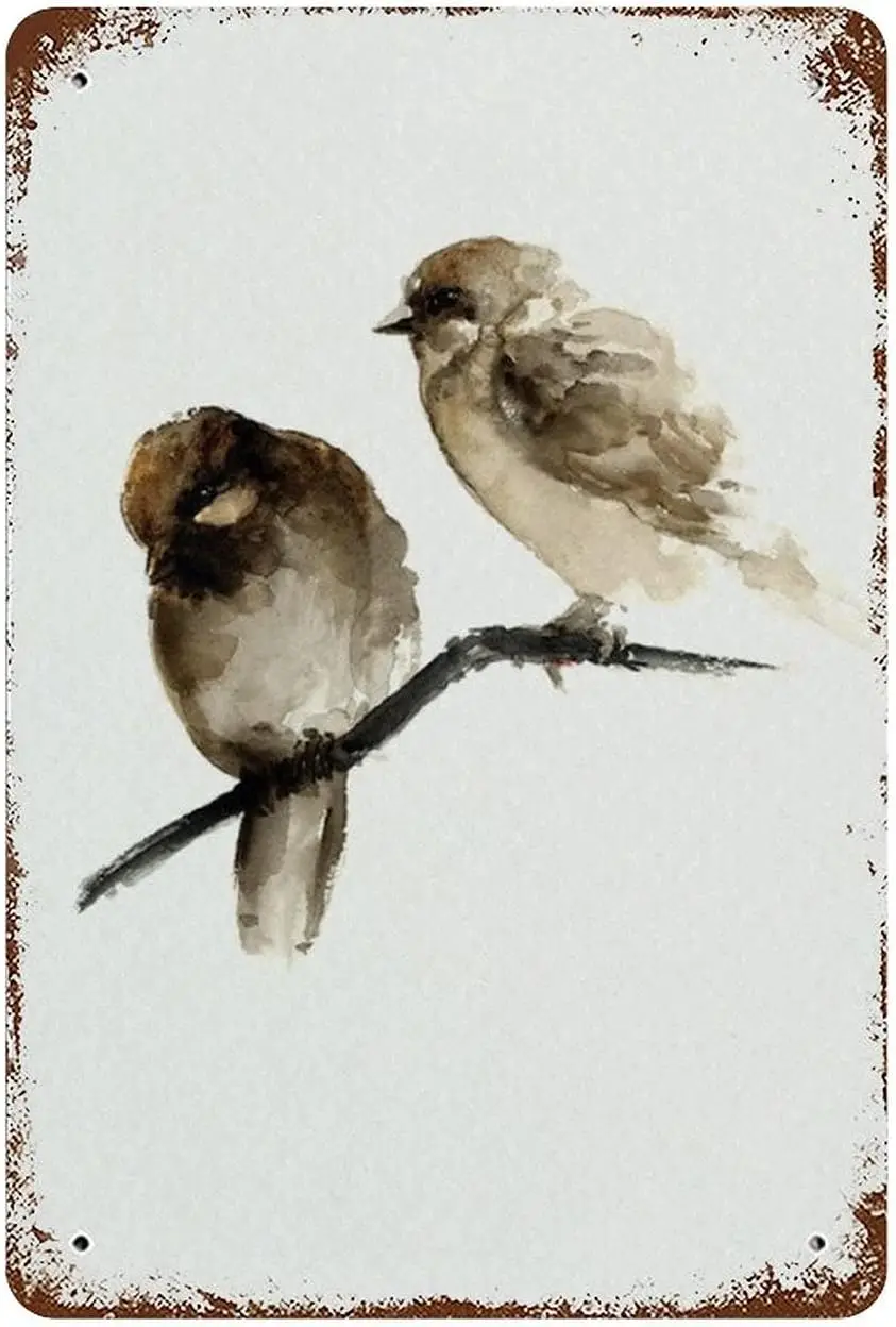 Metl Tn Sgn Brds Wtercolor lumnum Brown Sprrow Nturl Домашний декор bstrct Brd Two Sprrows rt Decor Rustc Shbby