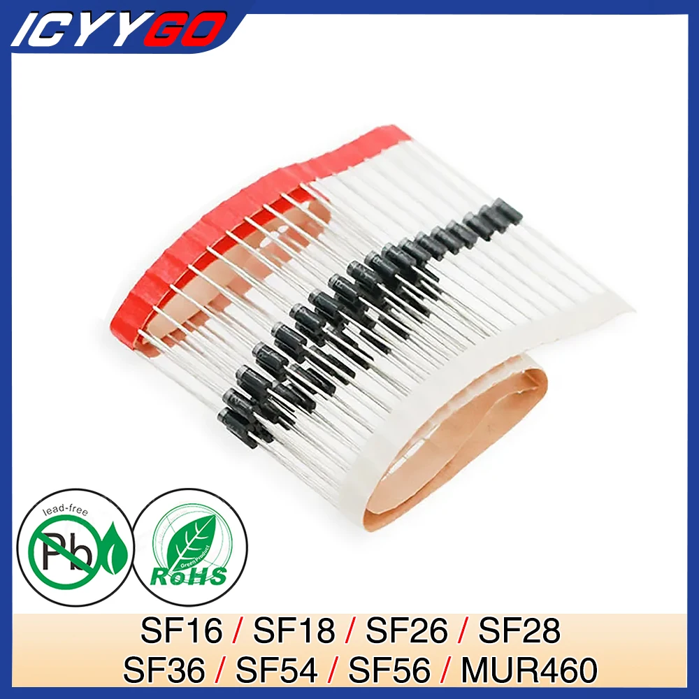 SF16 SF18 SF26 SF28 SF36 SF54 SF56 MUR460 Выпрямительный диод со сверхбыстрым восстановлением DO-41 DO-27 1A 2A 3A 4A 5A 200V 400V 600V Super