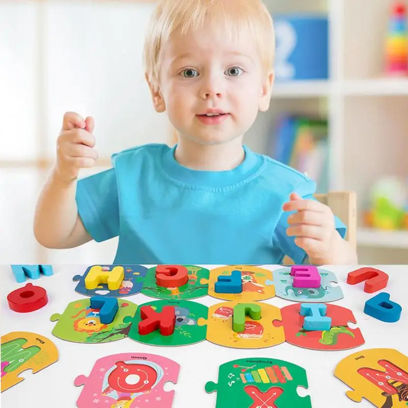 ond zabawki edukacyjne nauka w wieku przedszkolnym kolorowy alfabet dopasowujący gra Montessori puzzle dla dzieci