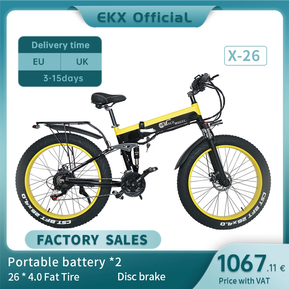 

EKX Electric Bike 26 Inch Folding Ebike 1000W 48V10AH*2 IP67 Waterproof Men Woman Mountain Go Out artifact Electric Bicycle