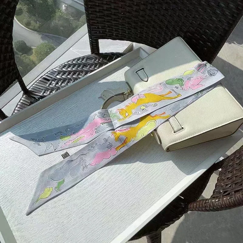 Весна 2024 100% шелковый шарф-кольцо шейный платок галстук 86*5 см женская модная сумка