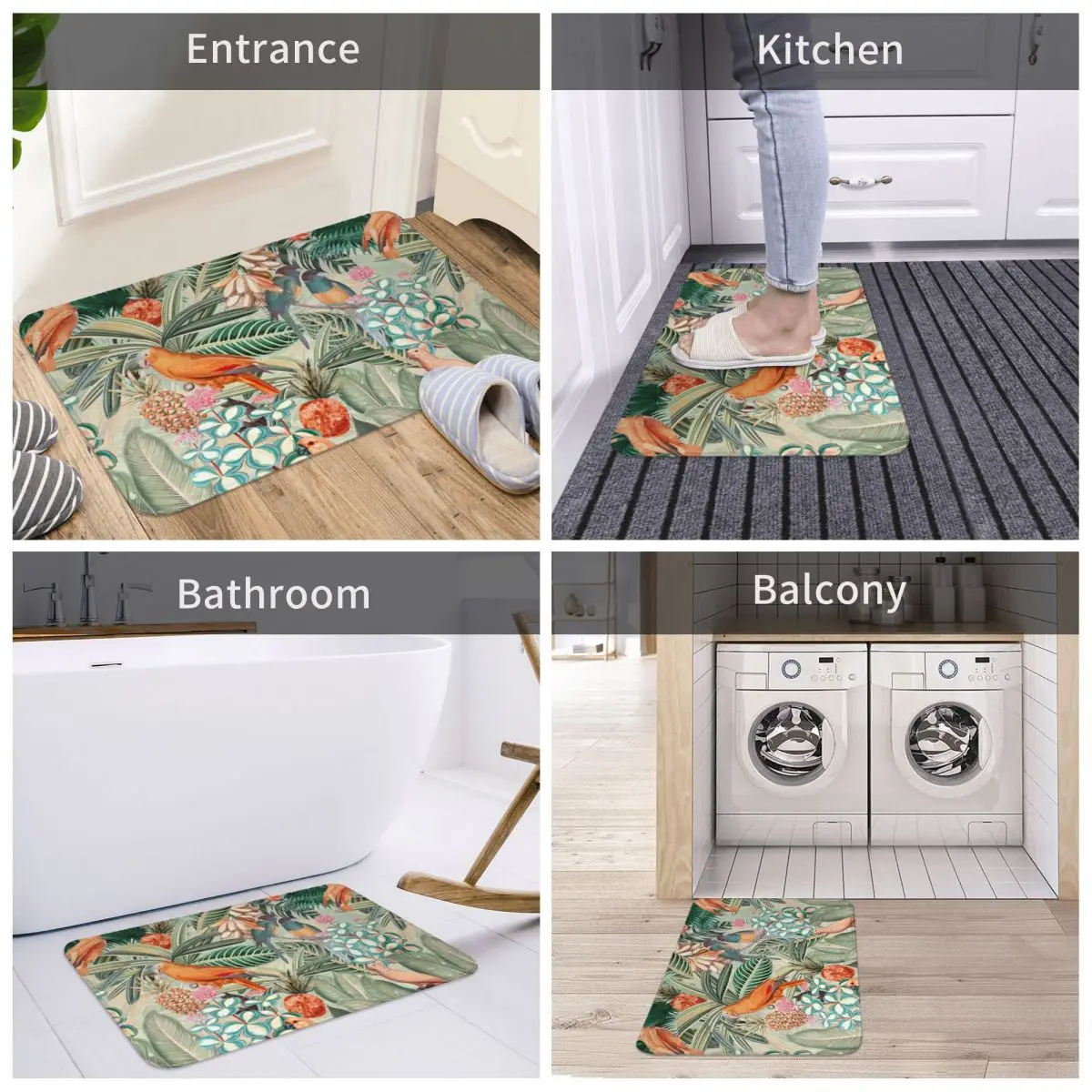 

Door Mat Vintage Orange Tropical Bird Jungle Garden Decor 3D Rug Carpet Bathmat Anti-slip Entrance Living Room Home Kitchen
