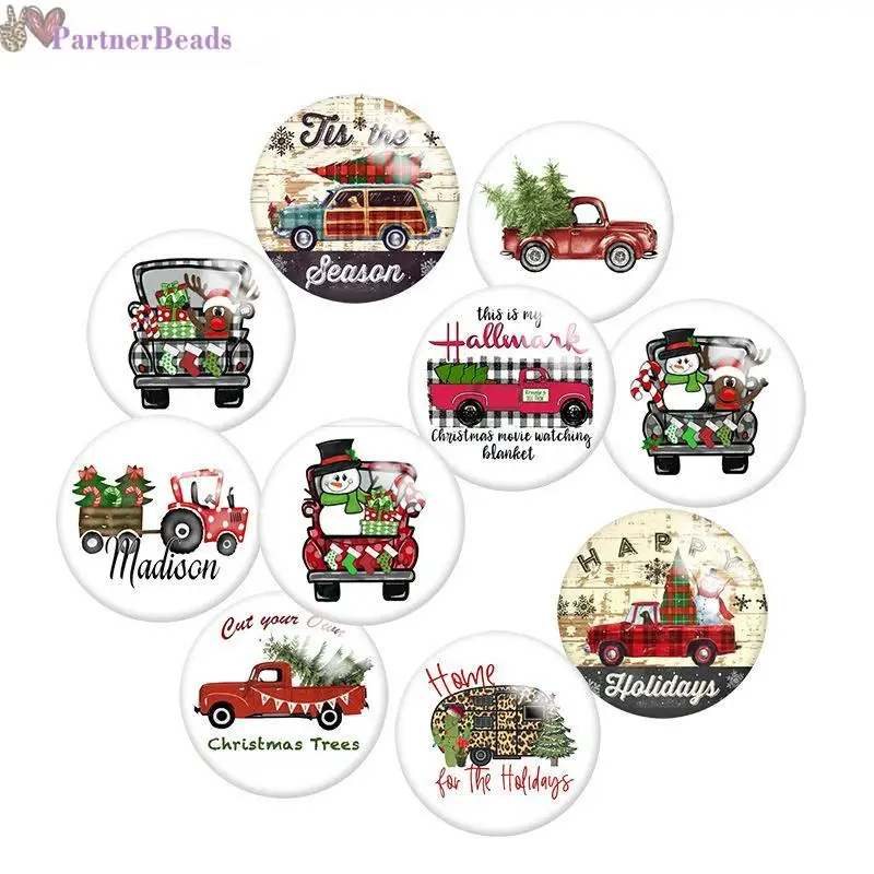 

Christmas car Round Photo Glass Cabochon Demo Flat Back Making Findings 20mm Snap Button N5491
