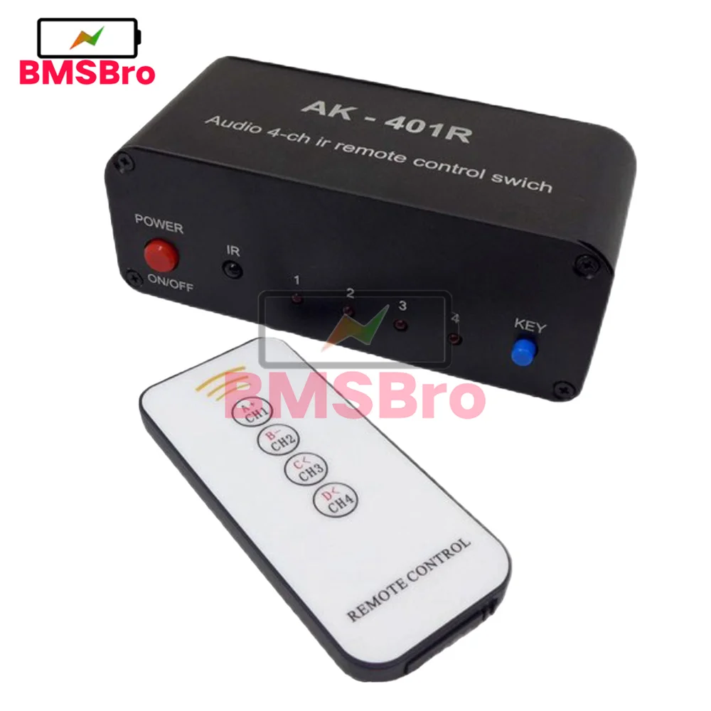

AK-401R Remote Control 1 Input 4 Output RCA Audio Distributor Signal Selector Source Switcher Tone Volume For Amplifier Board
