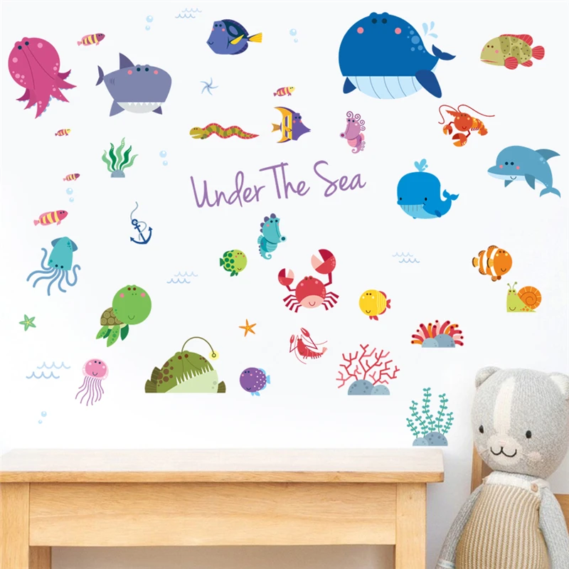 Настенная Наклейка в виде рыбы акулы Кита черепахи Дельфина для детской комнаты
