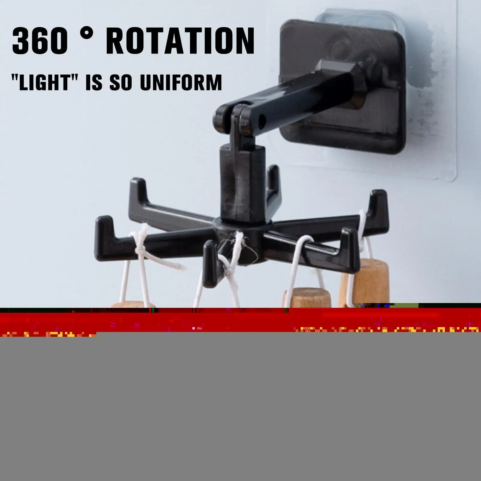 

360 Degrees Rotated Multifunction 6 Prongs Self-adhesive Abs No Durable Wall Hooks Waterproof Door Load-bearing Strong Dril F4u0