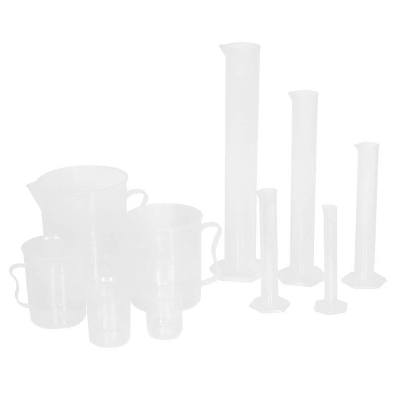 Plastic Graduated Cylinders And Plastic Beakers,5Pcs Plastic Graduated Cylinders 10Ml 25Ml 50Ml 100Ml 250Ml And 5Pcs Plastic Bea