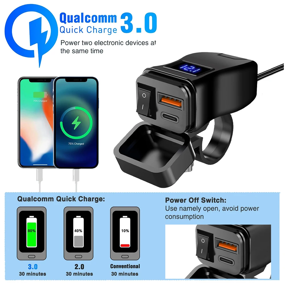 Kebidumei мотоциклетные розетки Usb быстрое зарядное устройство водонепроницаемый