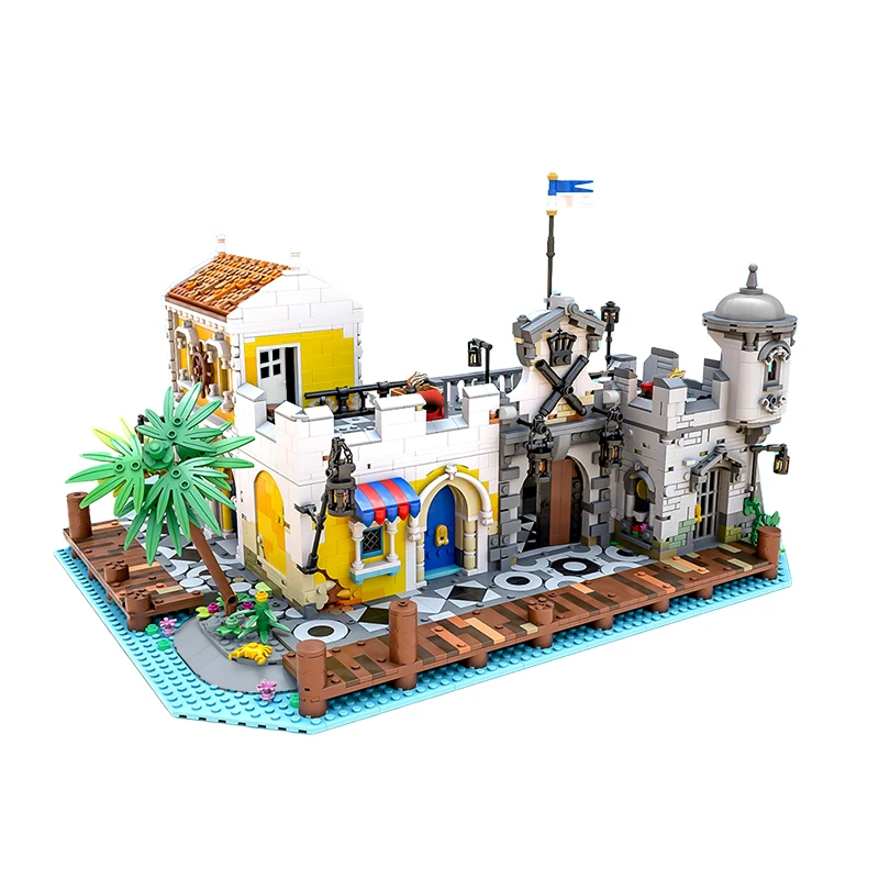 

BuildMoc Pirate Town Port Lagoon Lockup Revisited Building Block Set Architecture Barracuda Bay 21322 Island Brick Model Toy