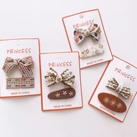 new baby bow hairpin khaki floral embroidery hair pins fabric girls hair accessories korean kawaii headwaer cute kids gifts