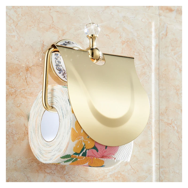 

Crystal Tissue Roll Holder Gold Plated Paper Holder Bathroom Accessory Brass Gold Toilet Paper Towel Dispenser Wall Mounted B83