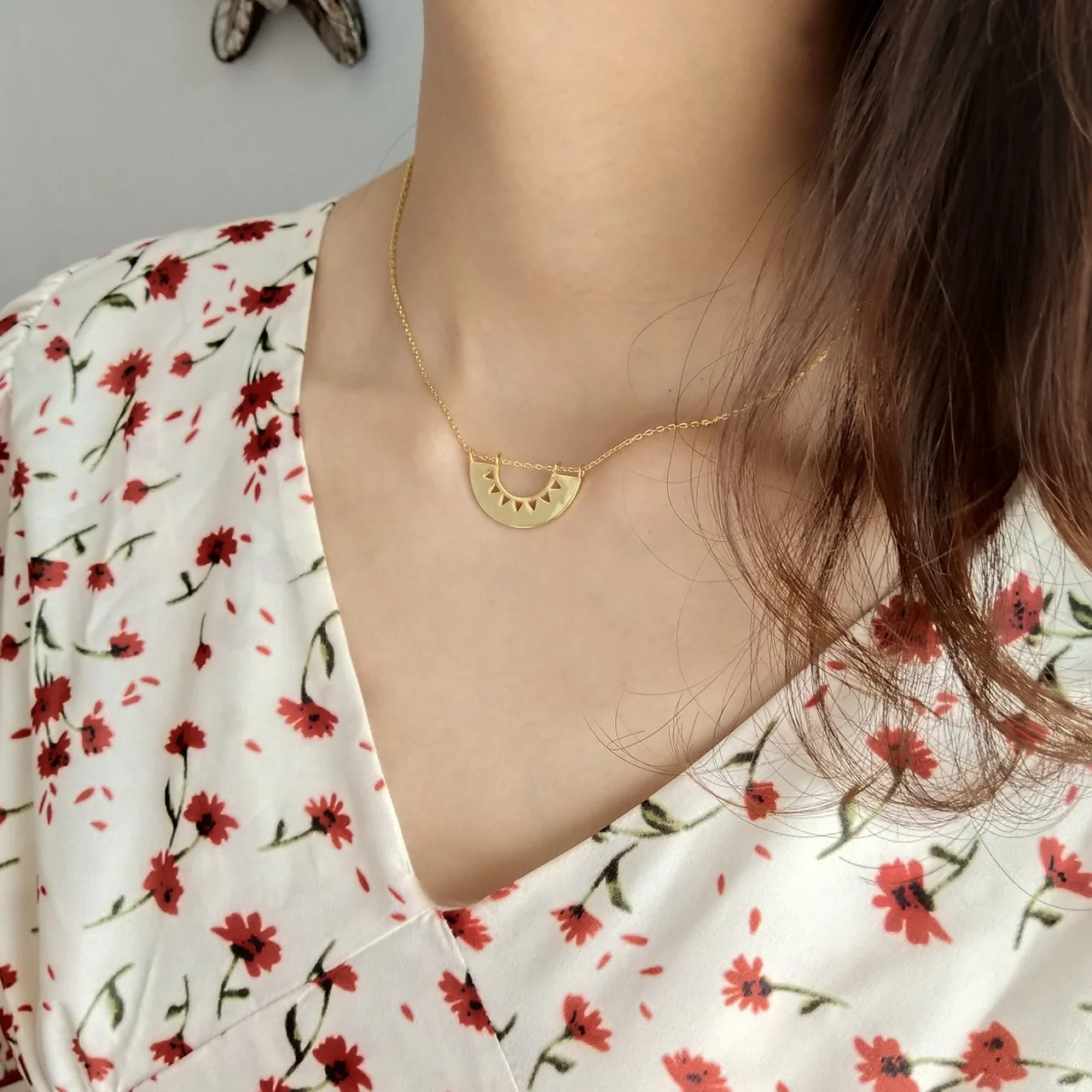 

Kinel 925 Sterling Silver 18K Gold Plated Geometry Semi Circular Necklace For Women Original Certified Simple Fashion Jewelry