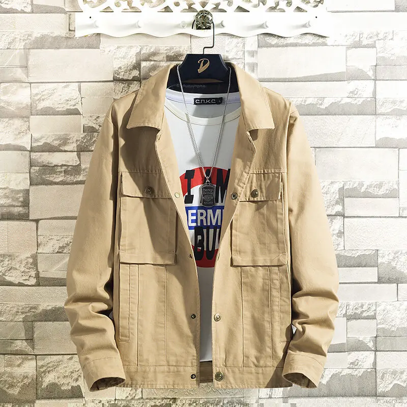 

Новинка весна-осень Мужская Рабочая одежда из чистого хлопка моющаяся куртка с лацканами трендовая куртка топ (мужской)