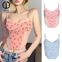 french lace flower embroidery camisoles pink women youthful vitality crop tops sexy all match slim coquette suspender y2k tops