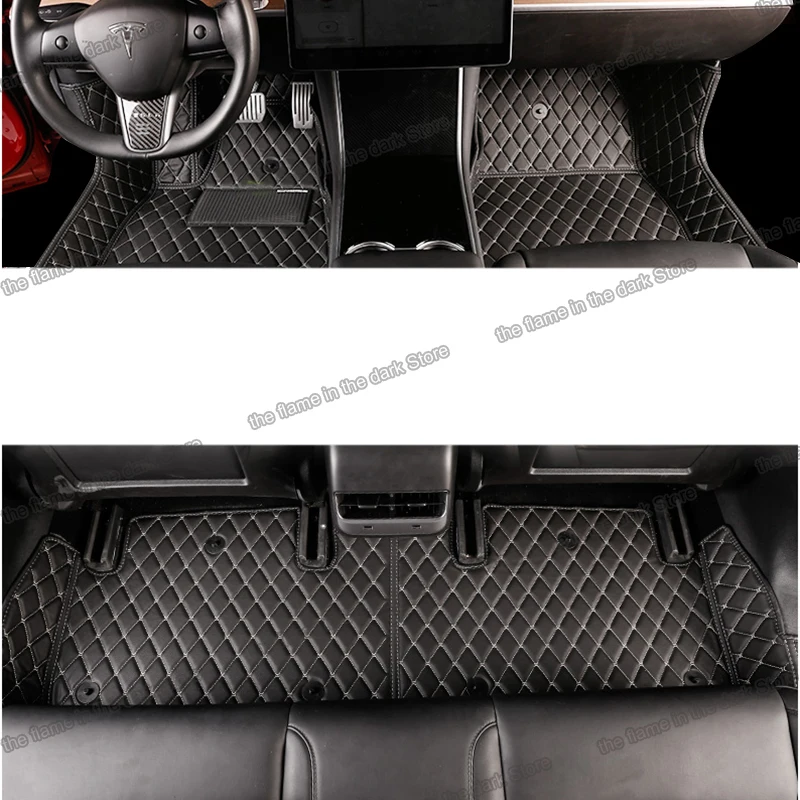 Lsrtw2017 Leather Car Floor Mats for Tesla Model 3 2017 2018 2019 2020 2021 Rug Carpet Interior Accessories Foot Auto Matten