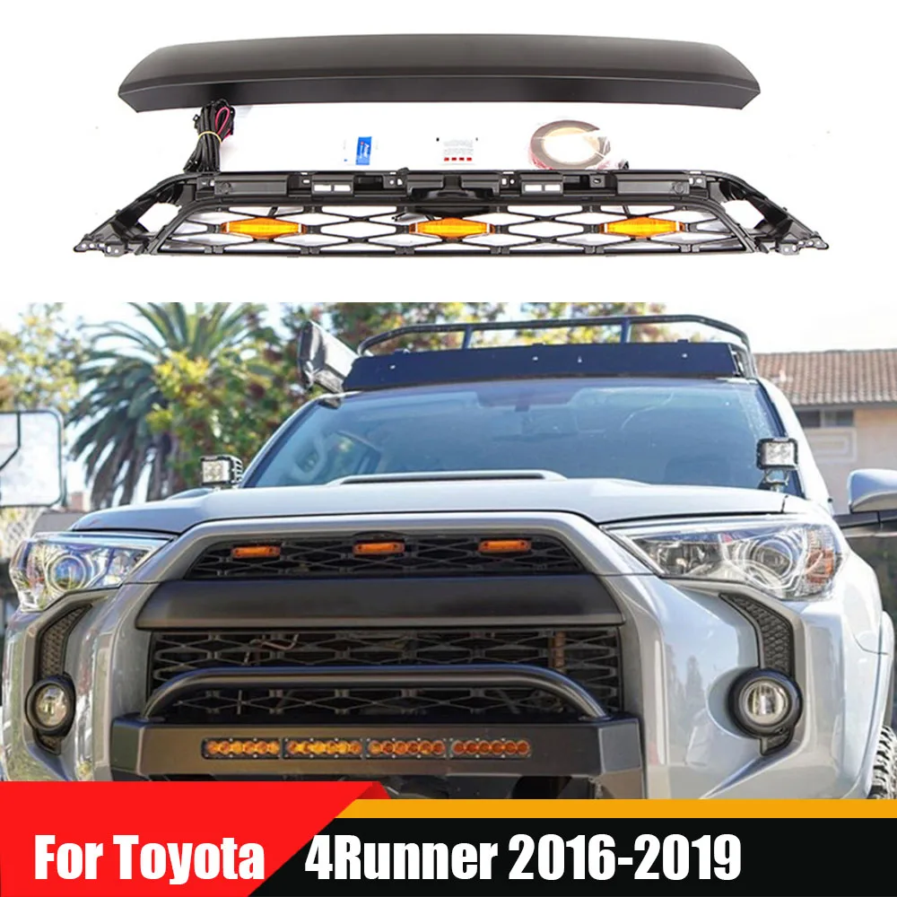 

For Toyota 4Runner 2016-2019 Front Bumper Grill With Led Mask Grille Racing Grills Hood Mesh Facelift Car Exterior Accessories