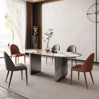 Modern Sintered Stone Dinning Table Beige Black Lacquer Steel Base Long Square Marble Dinning Table
