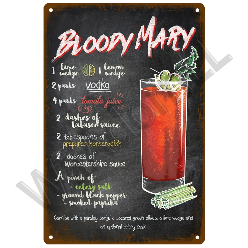 Металлический винтажный плакат &quotКоктейль и пиво&quot
