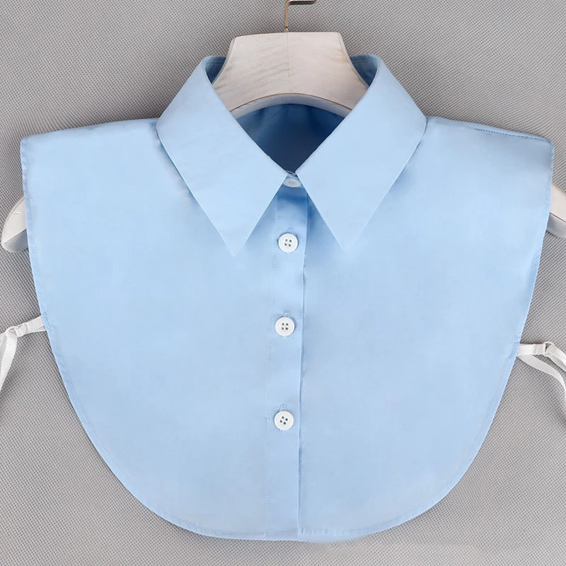 2023 Fake Collar Blue Cotton V Neck False Collar for Womens Solid Detachable Collar Female Neckwear Tie Lapel Ladies Decoration