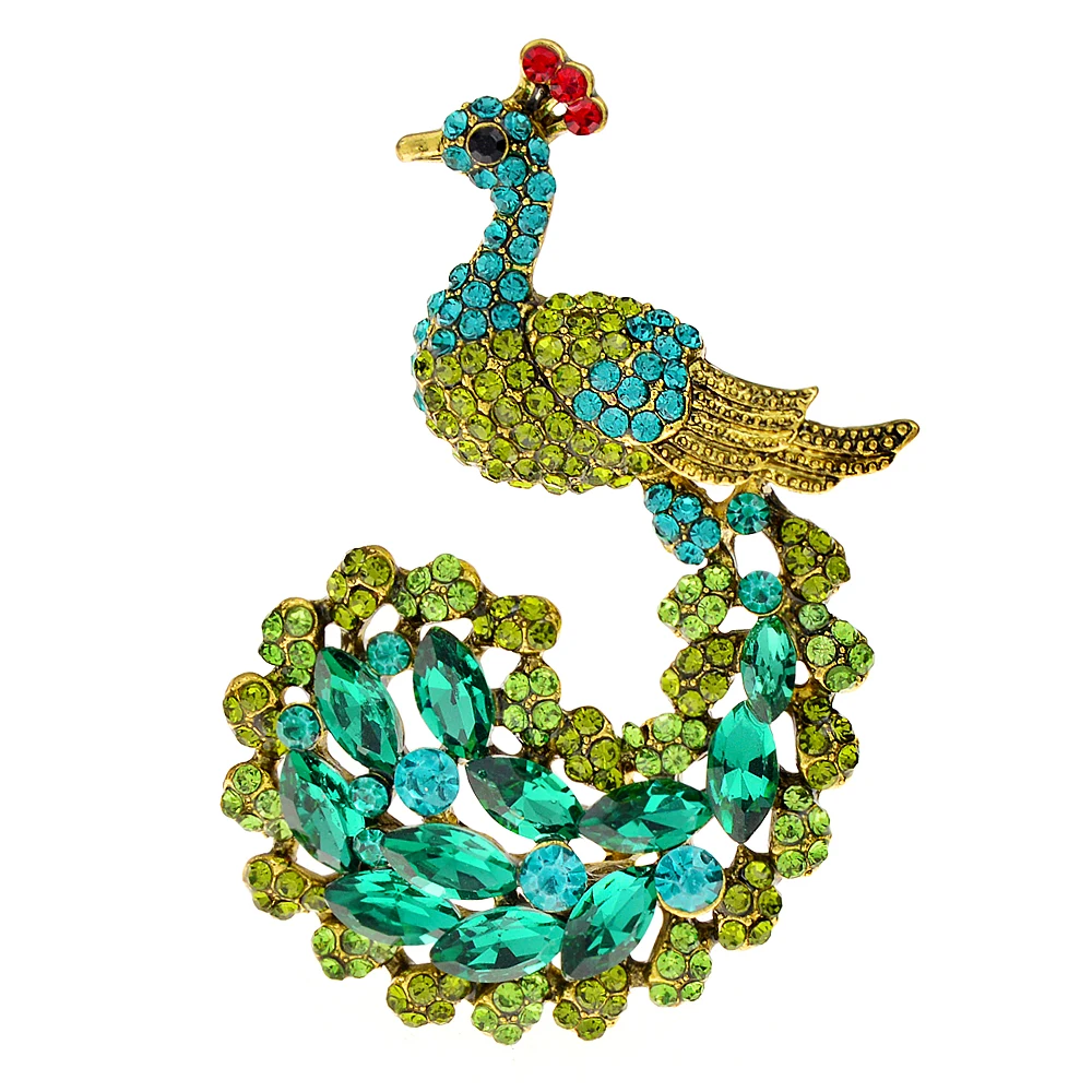 

CINDY XIANG Rhinestone Peacock Brooches For Women Green Color Animal Jewelry Vintage Fashion Accessories High Quality