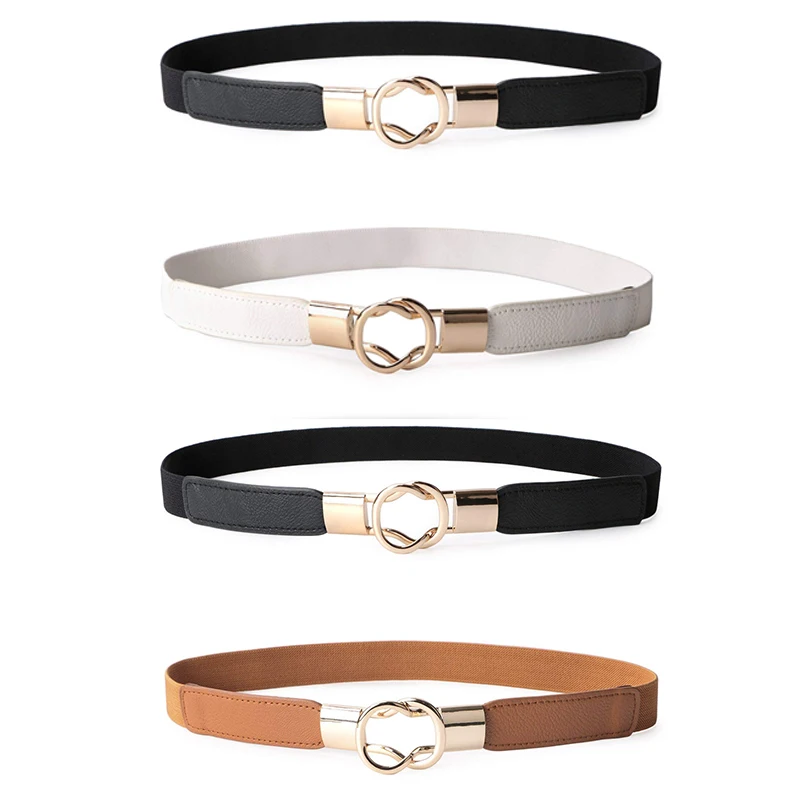 

Hot Kf-2 Pack Women Retro Elastic Stretchy Metal Buckle Skinny Waist Cinch Belt 1Inch Wide