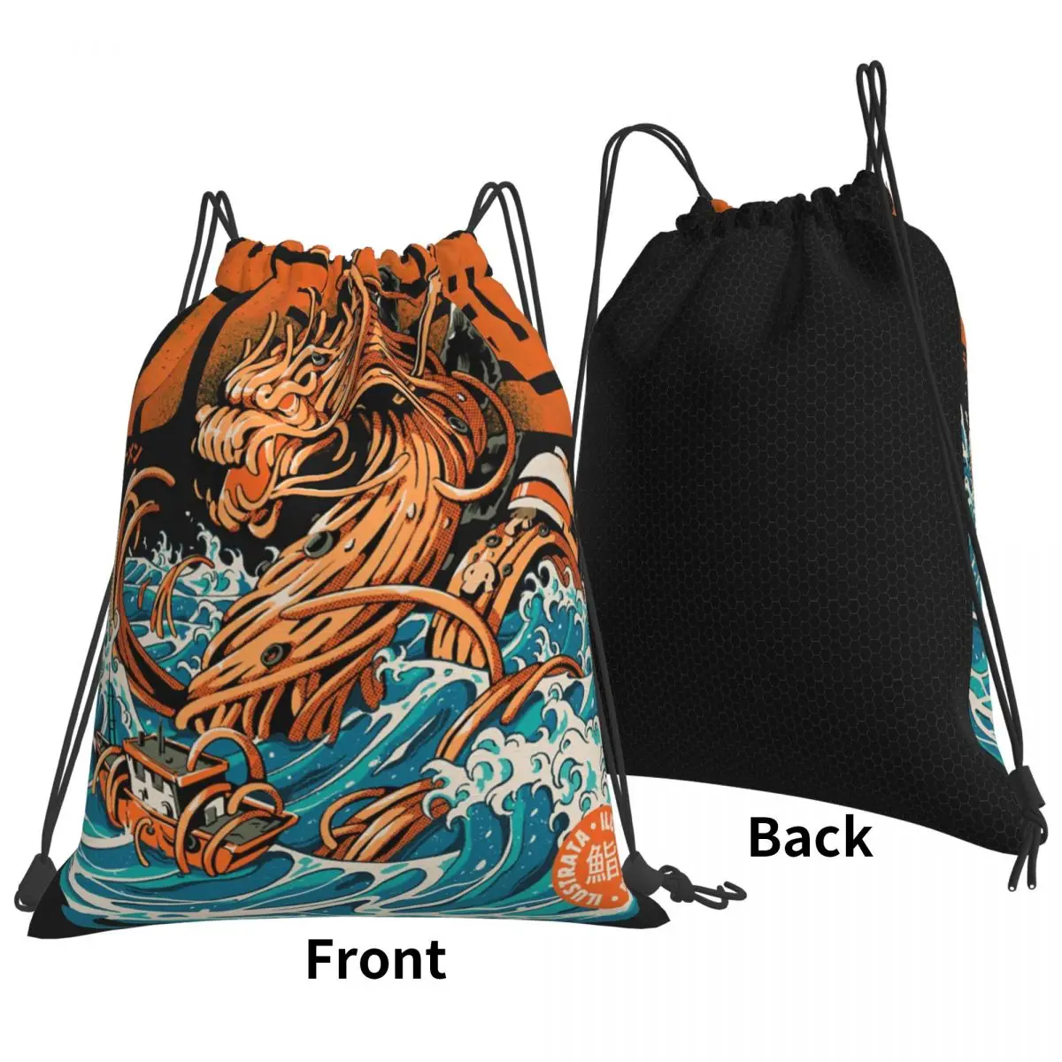 Черный великий рюкзак с куриным раменом Дракон из Канагава