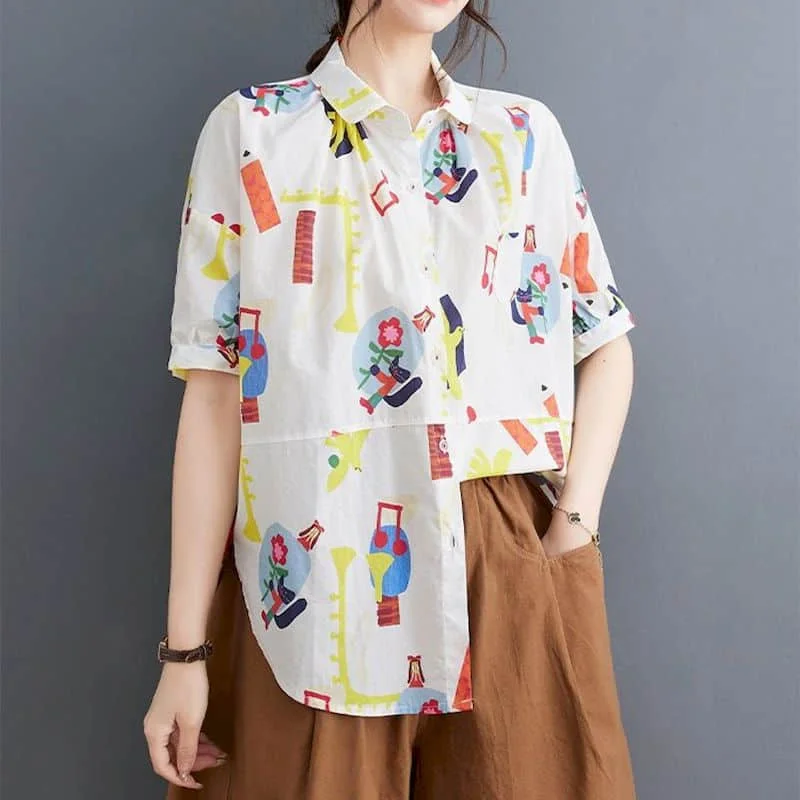 Рубашки с принтом для женщин винтажные рубашки поло короткими рукавами и