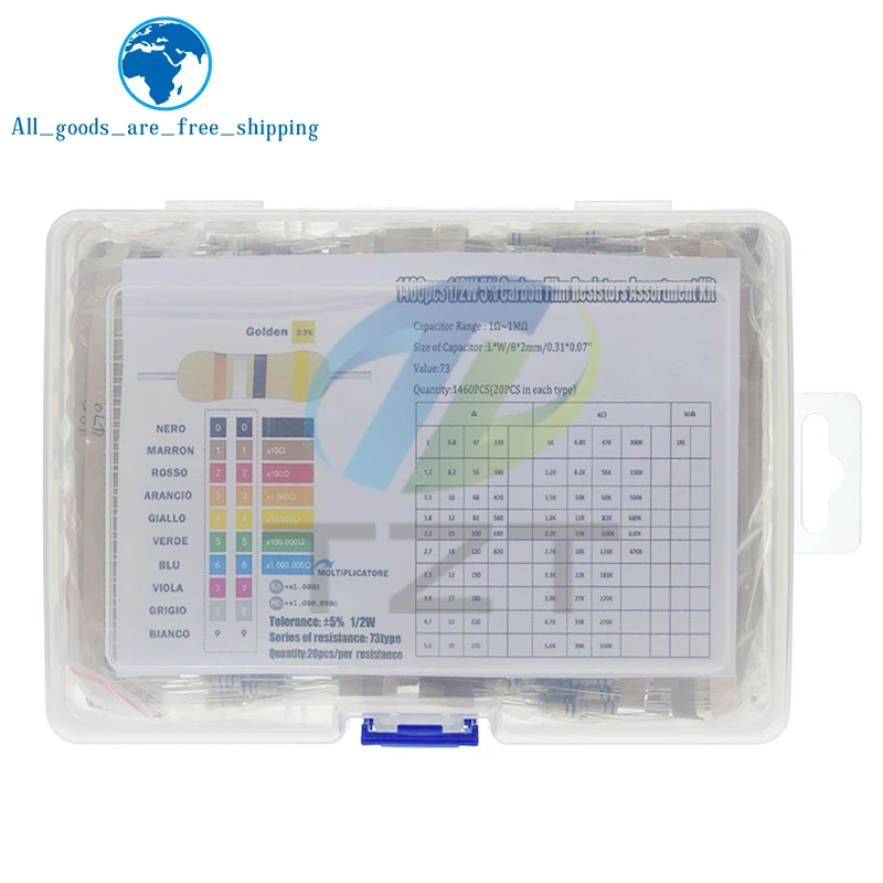 1460 шт./упак. набор резисторов из углеродной пленки 1/2 Вт 5% 73 значения * 10 шт.