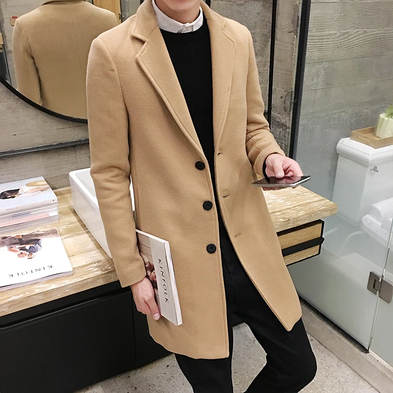 

Men windbreaker jacket winter fashion men's windbreaker men's long woolen coat casual single-breasted trench coat men
