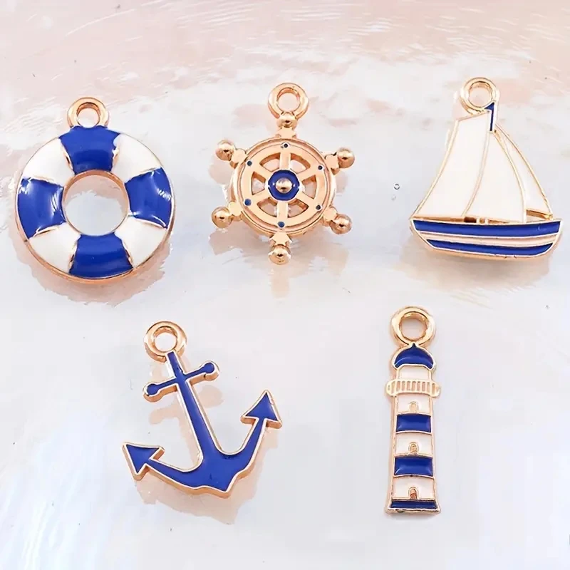 10 шт./лот якорь спасательный круг руль парусник маяк эмалированные подвески для