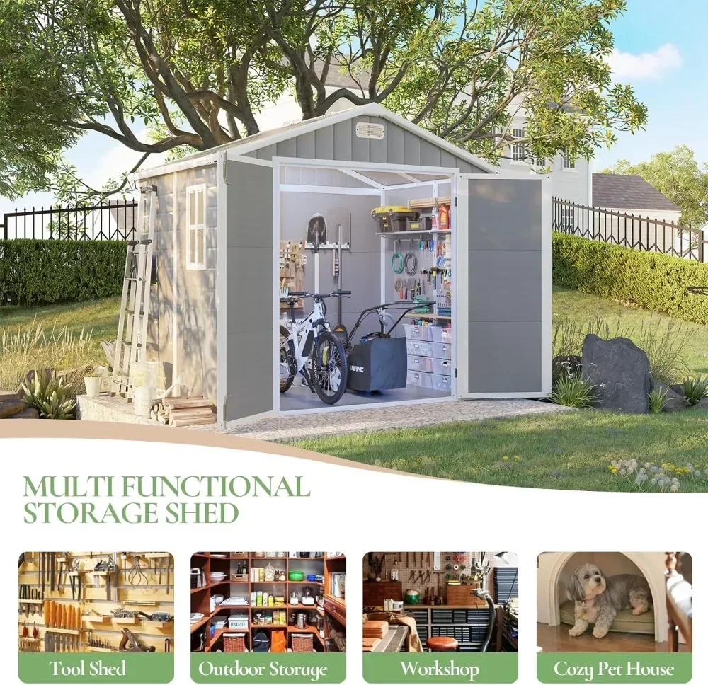 Сарай для хранения из смолы 8 x 6 футов с полкой навесом инструментов на открытом