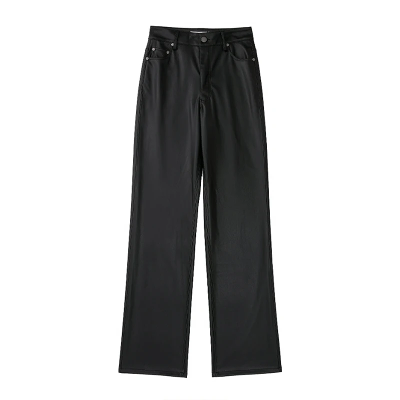 Autumn New Solid Color Imitation Leather Casual Pants Wide-leg Pants Women