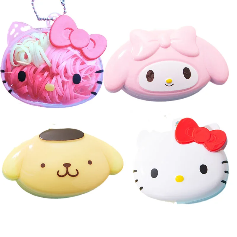 

Sanrios Kittys My Melody Pompom Purins Anime Kawaii Disposable Children's Small Rubber Band Headdress Storage Box Birthday Gifts