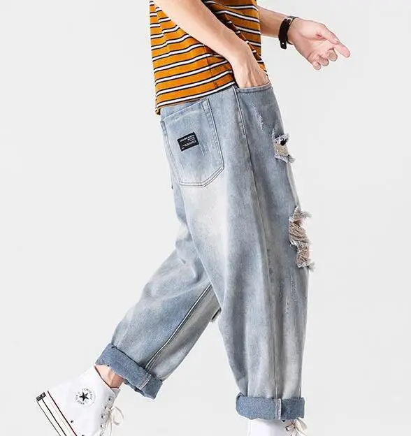 Men's Jeans Ripped Jeans Summer Thin Loose Straight Beggar Wide Leg Pants