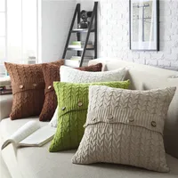 Korean Style Cushion Cover 45x45cm Cotton Wood Grain Button Knittd Throw Pillow Case for Decorate Sofa Living Room Bedroom