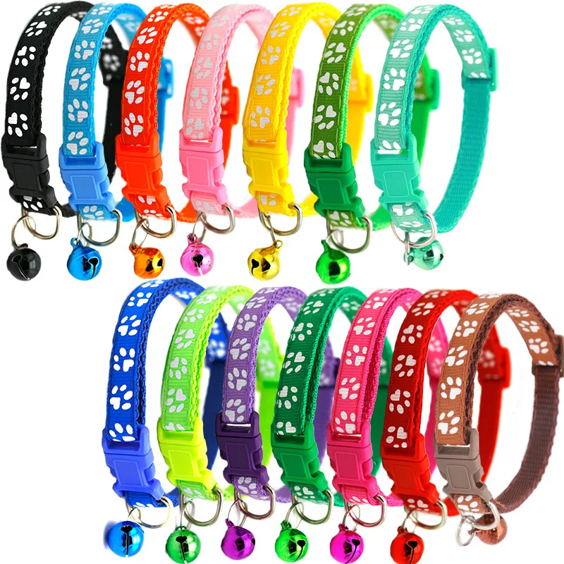 

Pet Collar Dog Cat Collar Footprint Paw Print with Bell Collar Cat Buckle Collar Pet Dog Cat Supplies Dog Accessories